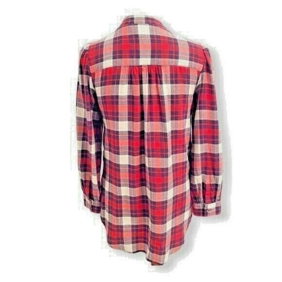 Anthropologie Red Medford Plaid  Flannel Tunic Button Down Shirt Women’s Sz 2 - Picture 3 of 8